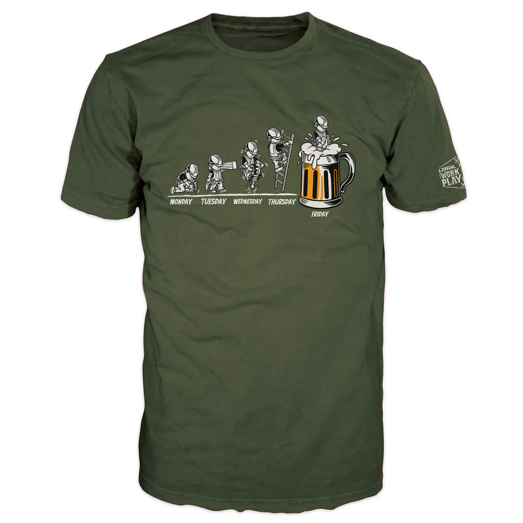 Working for the Weekend Construction Army Green T-Shirt
