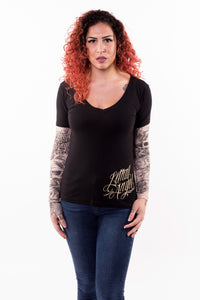 Skull Butterfly Tattoo Sleeve V Neck Shirt
