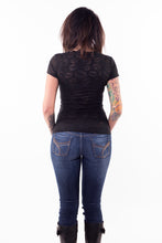 Lip Pattern Burn Out V-Neck Tee - No Printed Graphic