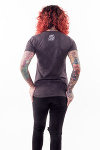 Twin Rose Skulls Burn Out V Neck Tee
