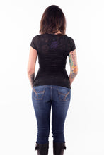 Hourglass Skull Burnout V Neck Tee