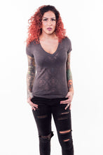 Classic Skull Burn Out V-Neck Tee - No Graphics
