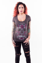 Skull of Flowers Scoop Neck Burn Out Tee