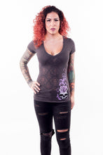 Corset Winged Skull Burn Out Scoop Neck Tee
