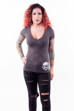 Wing Skull Burn Out Scoop Neck Tee