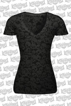 Skull Burn Out V-Neck Tee Shirt - No graphics