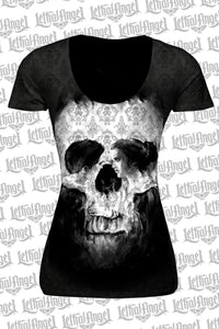 Skull Couple Burn Out Scoop Neck Tee