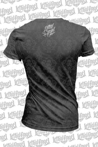Twin Rose Skulls Burn Out V Neck Tee
