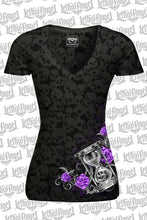 Hourglass Skull Burnout V Neck Tee