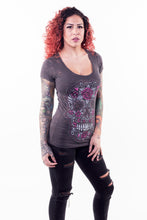 Skull of Flowers Scoop Neck Burn Out Tee