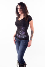 Hourglass Skull Burnout V Neck Tee