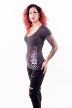 Corset Winged Skull Burn Out Scoop Neck Tee