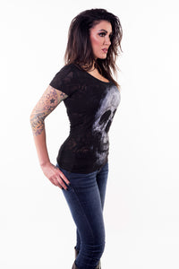 Skull Couple Burn Out Scoop Neck Tee