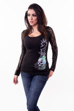 Peacock Feather Skull Long Lace Sleeve