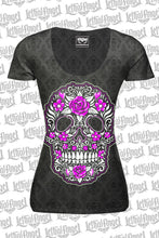Skull of Flowers Scoop Neck Burn Out Tee